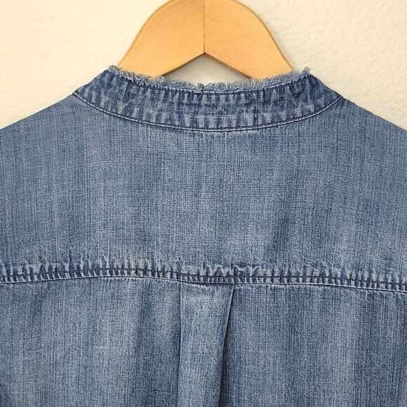 SIDE STITCH Blue 100% Lyocell Button-Up Long Sleeve Fringe Shirt size XS - Picture 6 of 11